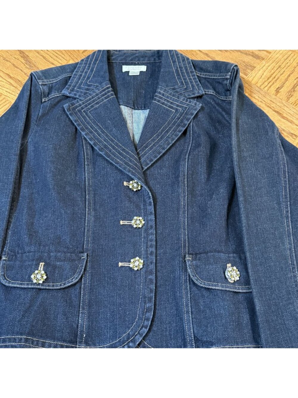 Vintage Christopher & Banks Denim Jacket Rhinestone Buttons Women's Large